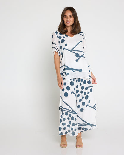 Silver Drift Top –  White/Deep Teal