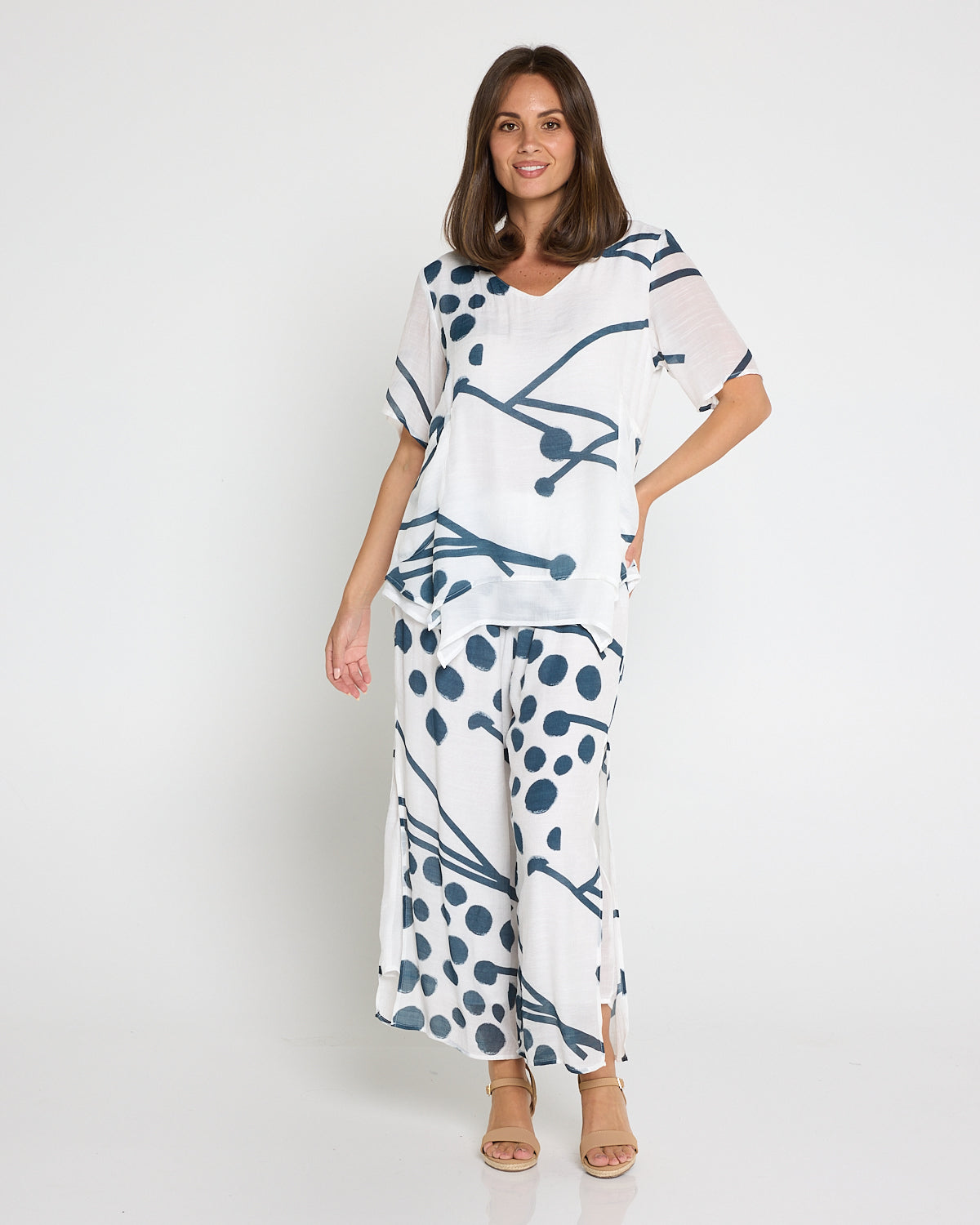 Silver Drift Top –  White/Deep Teal