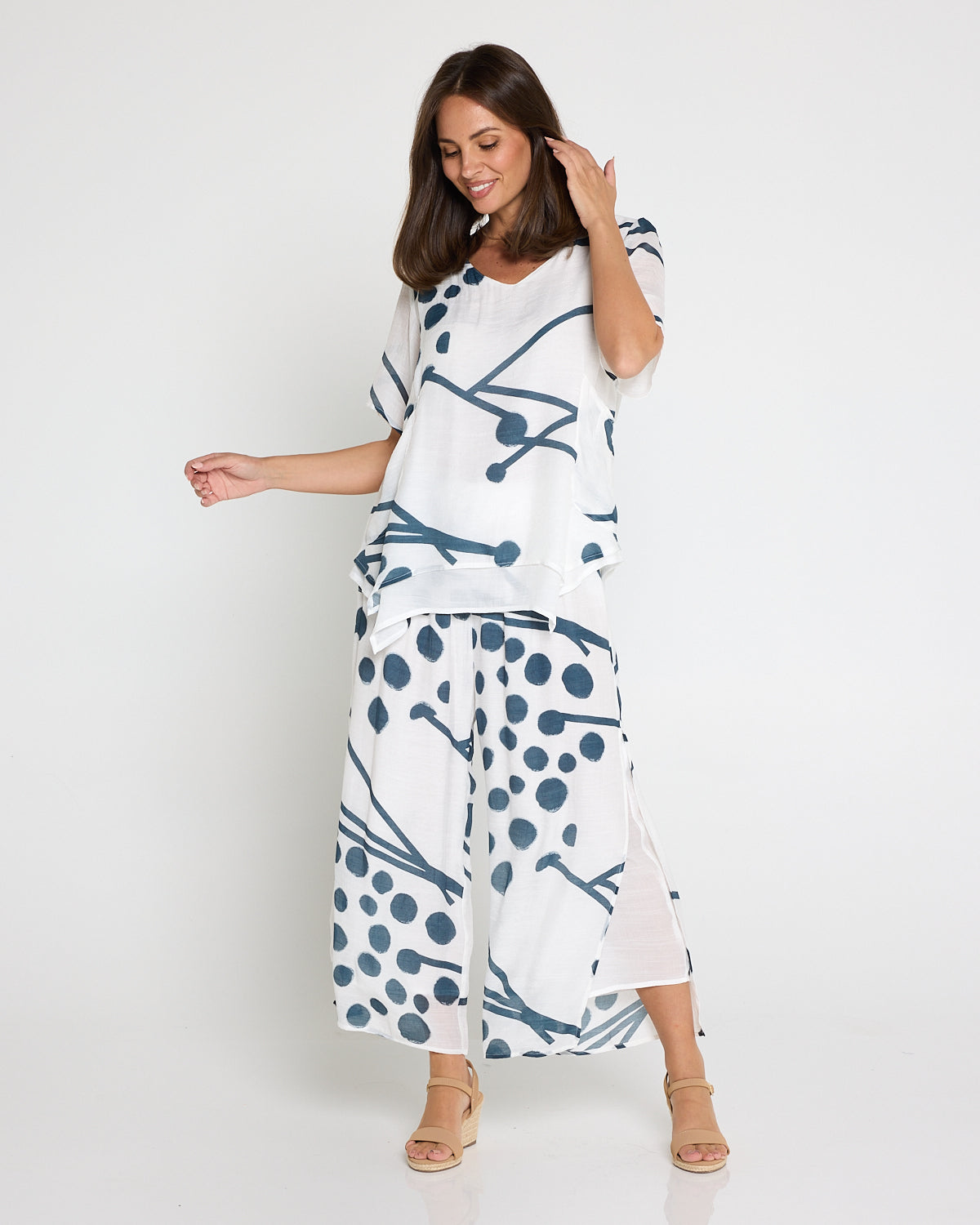 Silver Drift Top –  White/Deep Teal