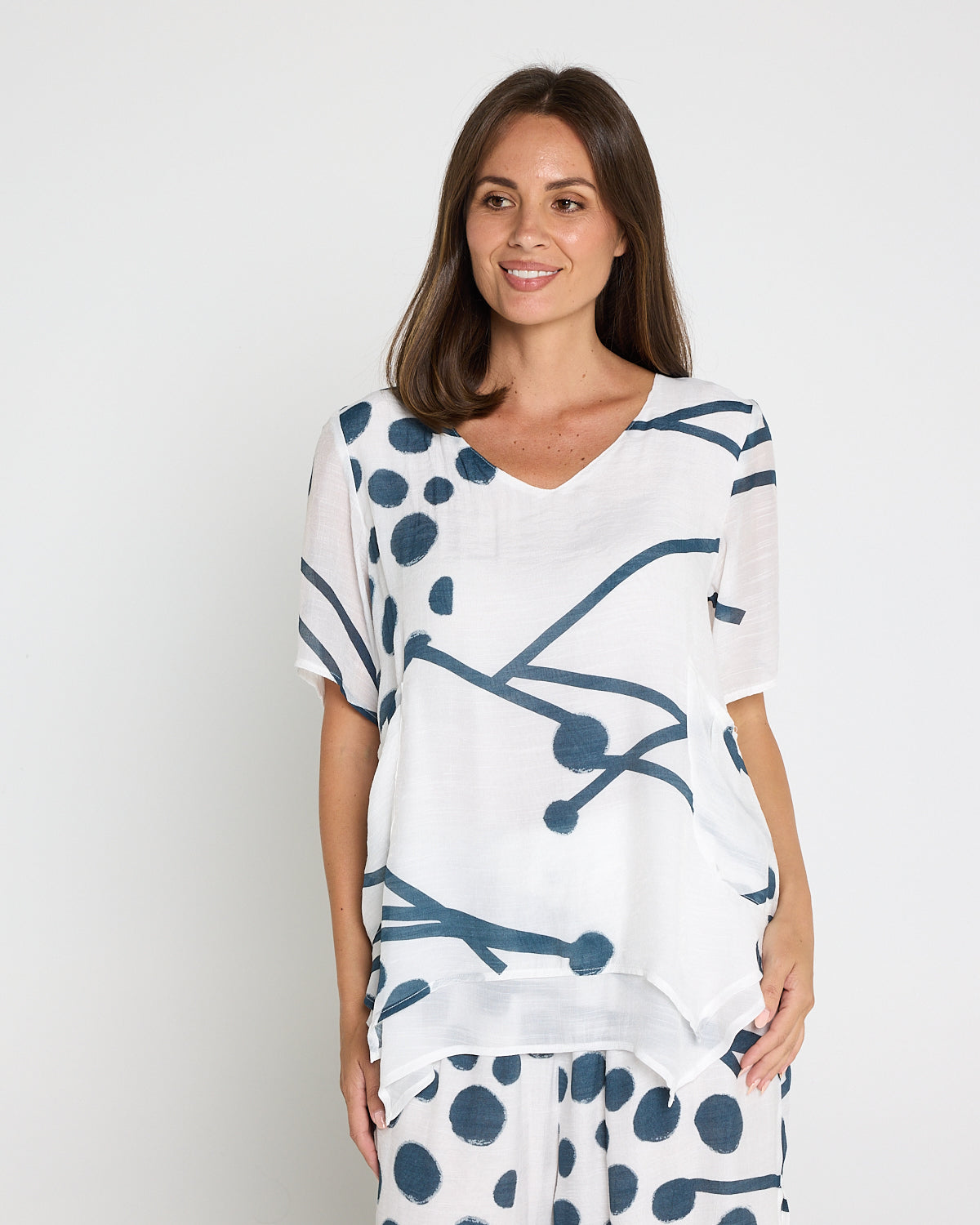 Silver Drift Top –  White/Deep Teal