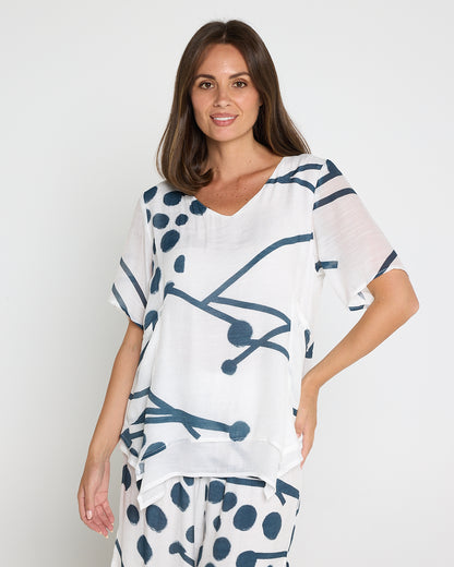 Silver Drift Top –  White/Deep Teal