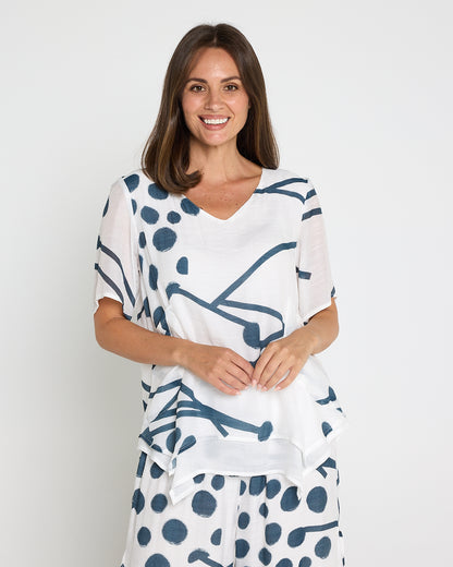 Silver Drift Top –  White/Deep Teal