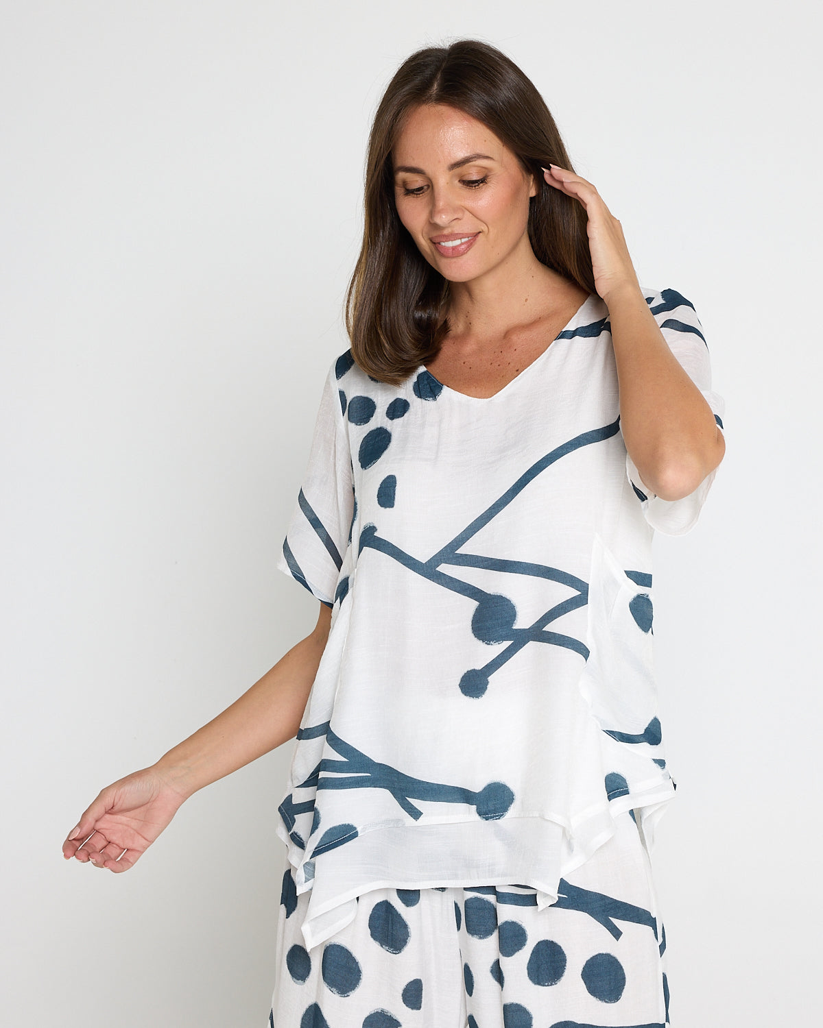 Silver Drift Top –  White/Deep Teal