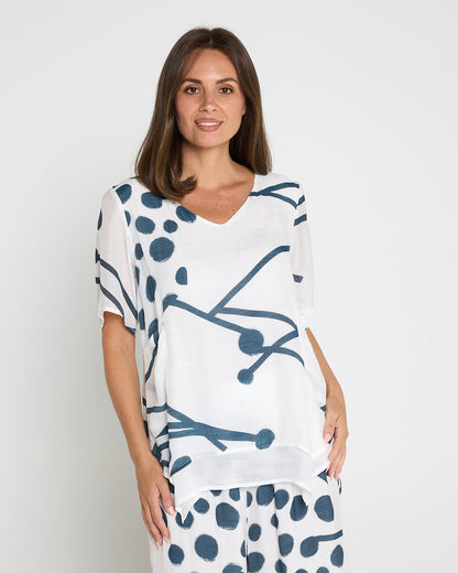 Silver Drift Top –  White/Deep Teal