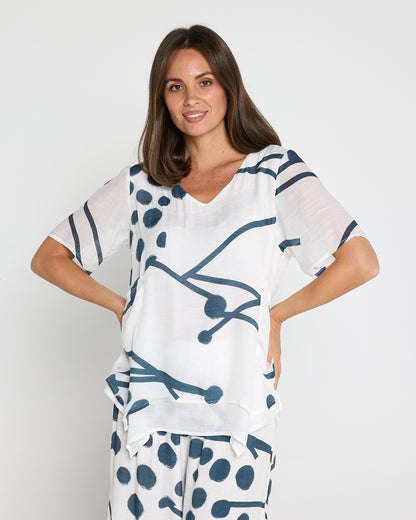 Silver Drift Top –  White/Deep Teal