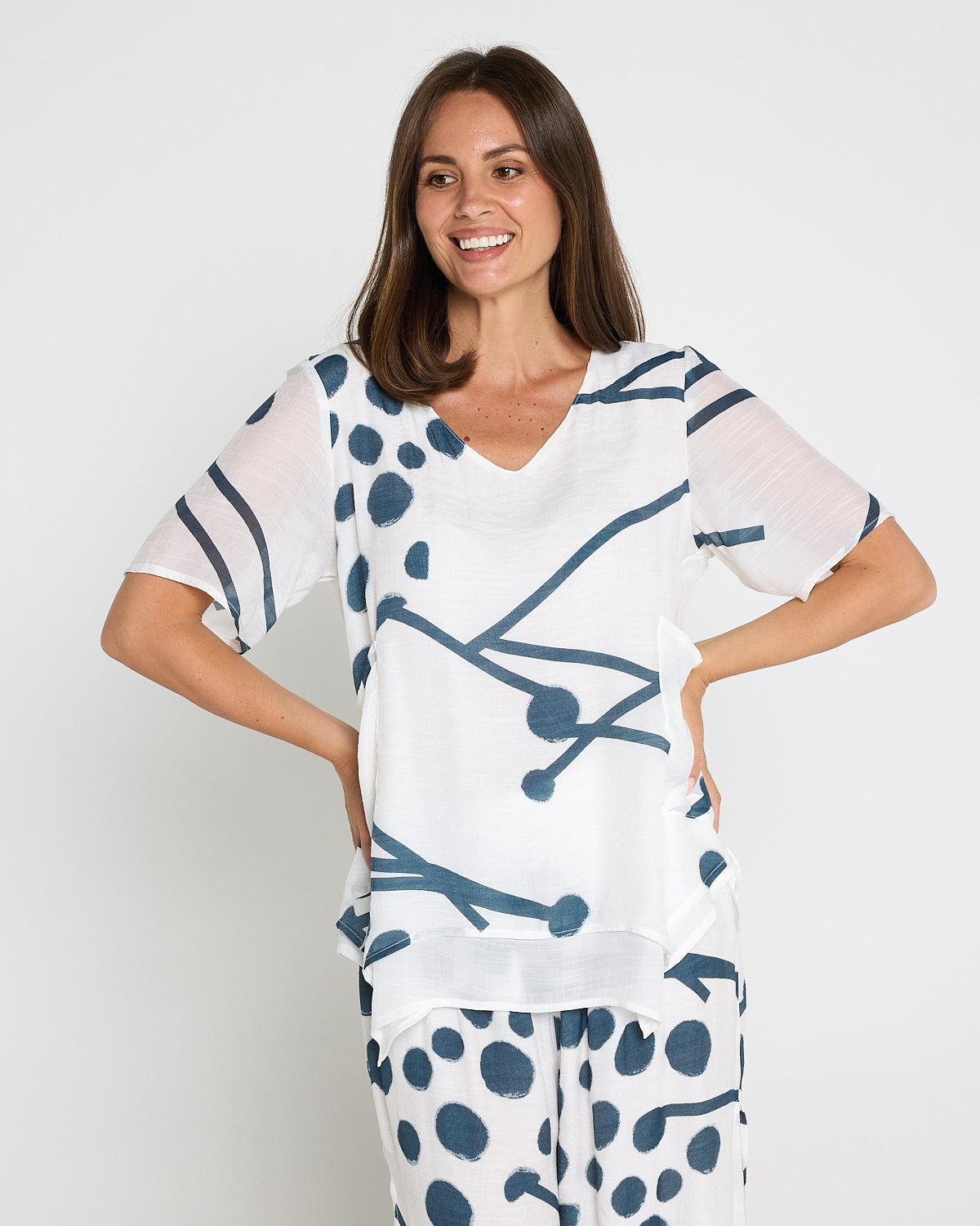 Silver Drift Top –  White/Deep Teal