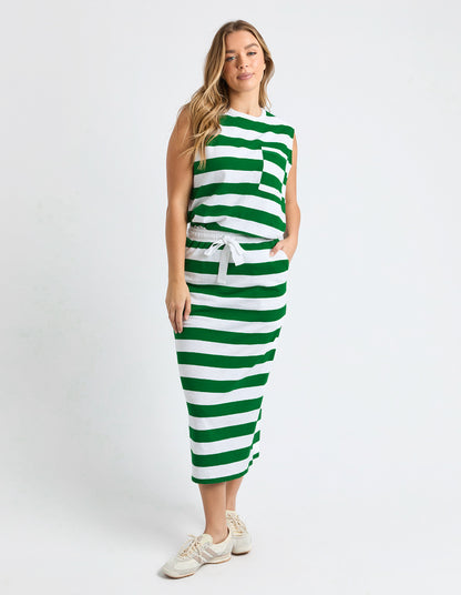 Mellow Cotton Skirt - Green/White Stripe