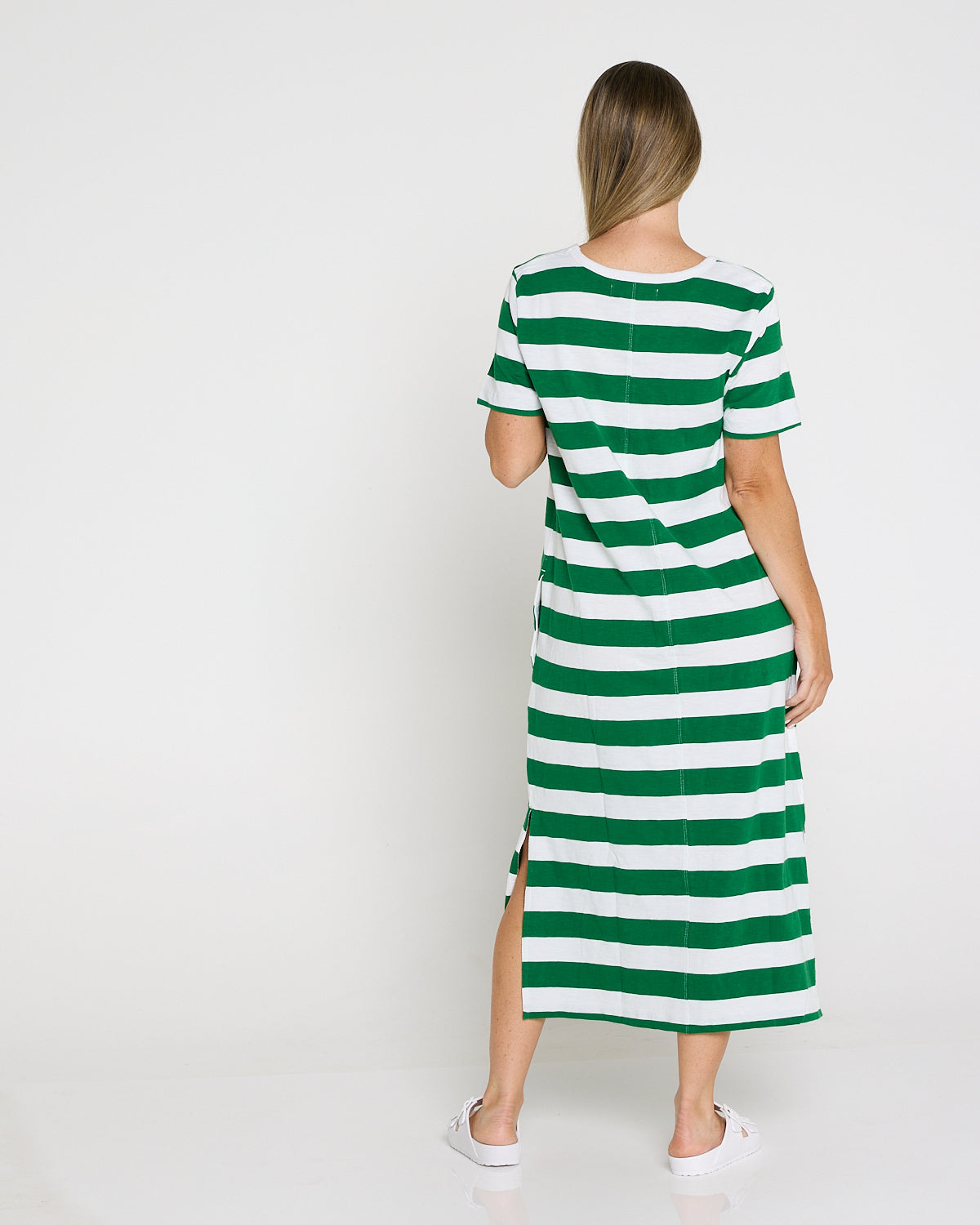 Mellow Cotton Tee Dress - Green/White Stripe