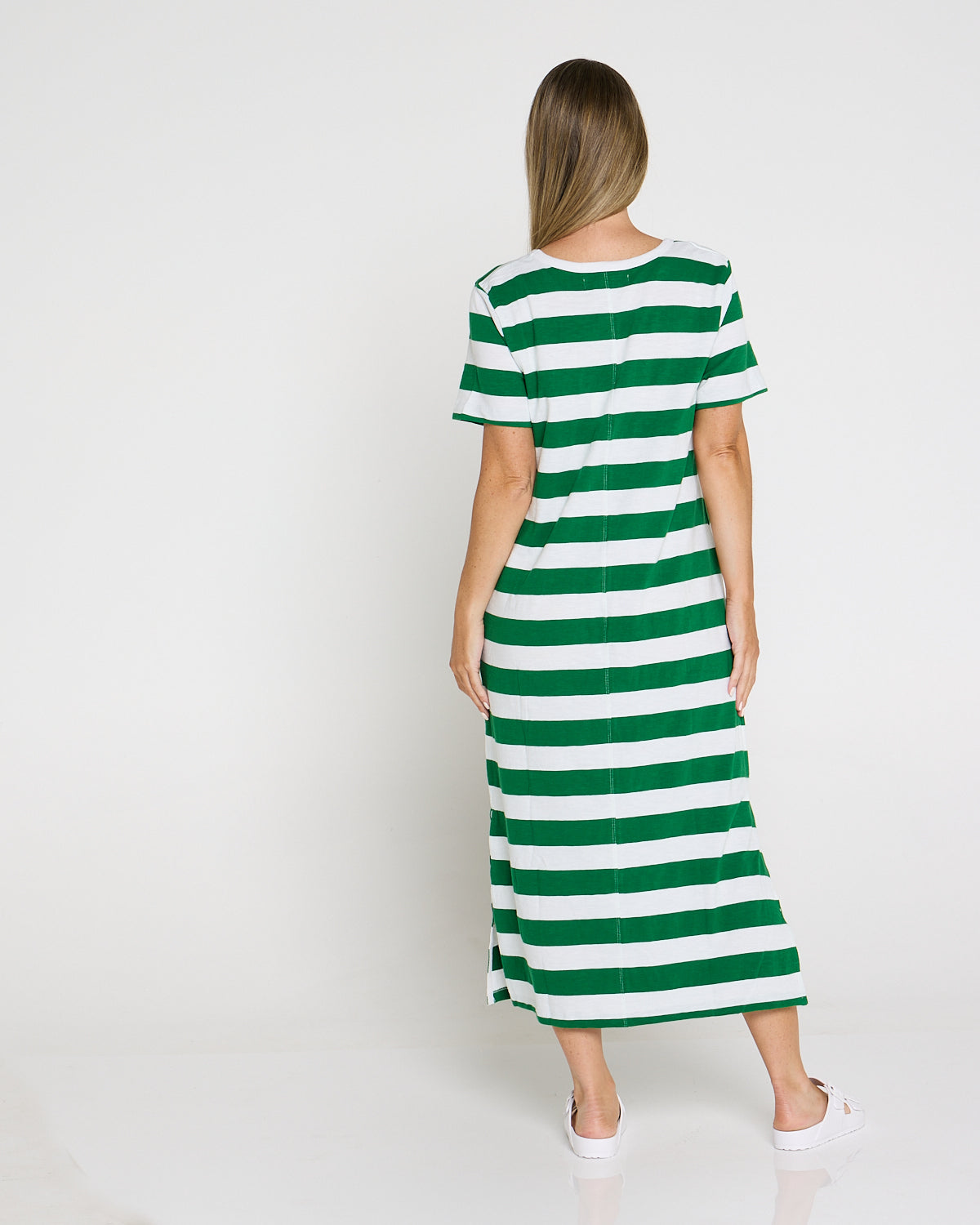 Mellow Cotton Tee Dress - Green/White Stripe
