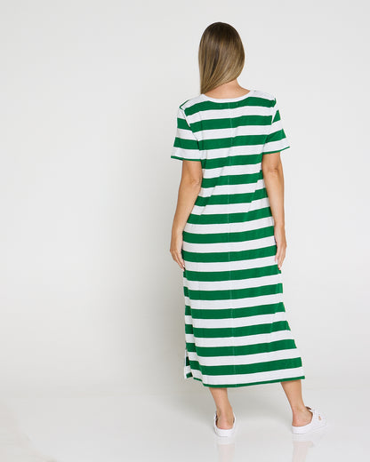 Mellow Cotton Tee Dress - Green/White Stripe