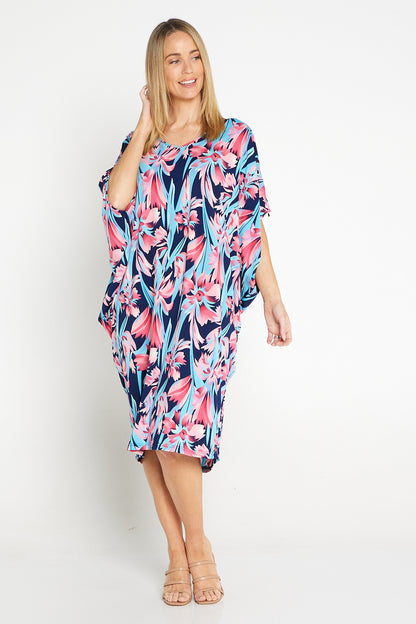 Short Cocoon Dress - Flamingo Floral