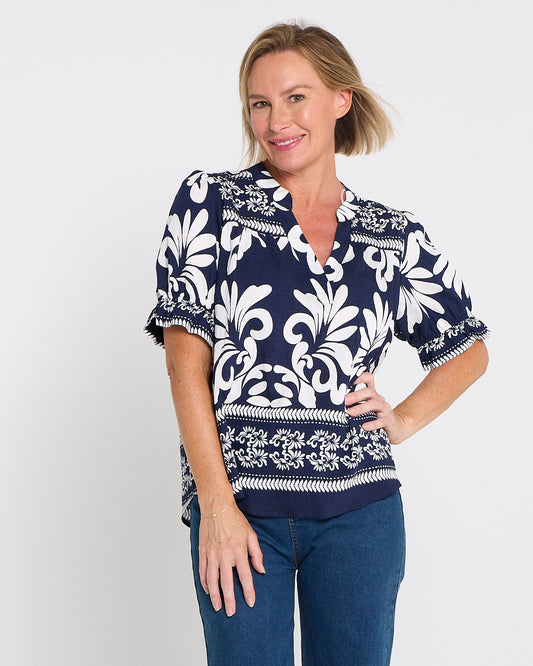 Paulette Top - Riviera Scroll