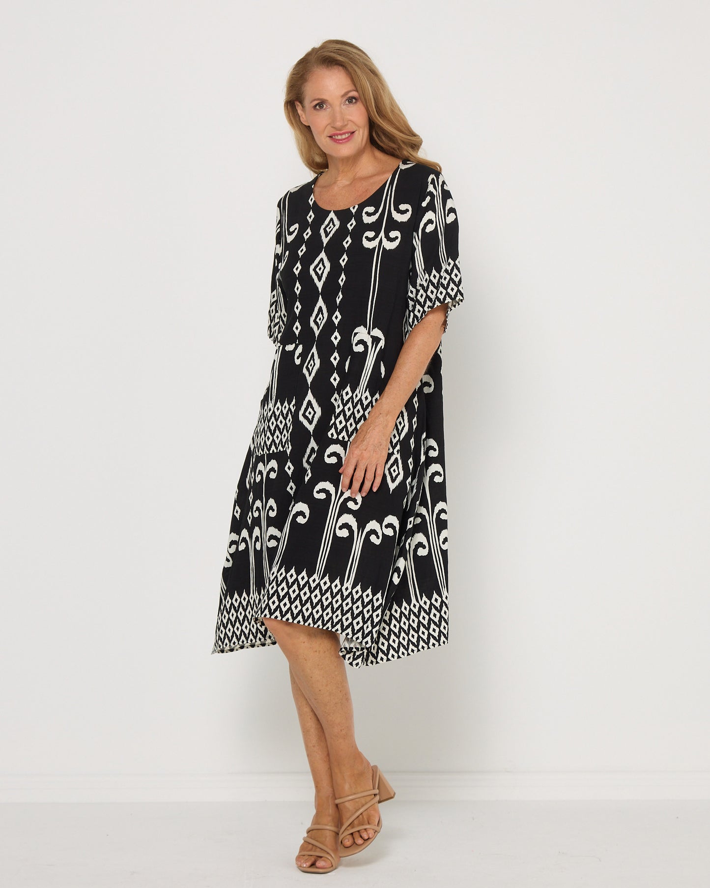 Roberta Dress - Black/Ivory Print