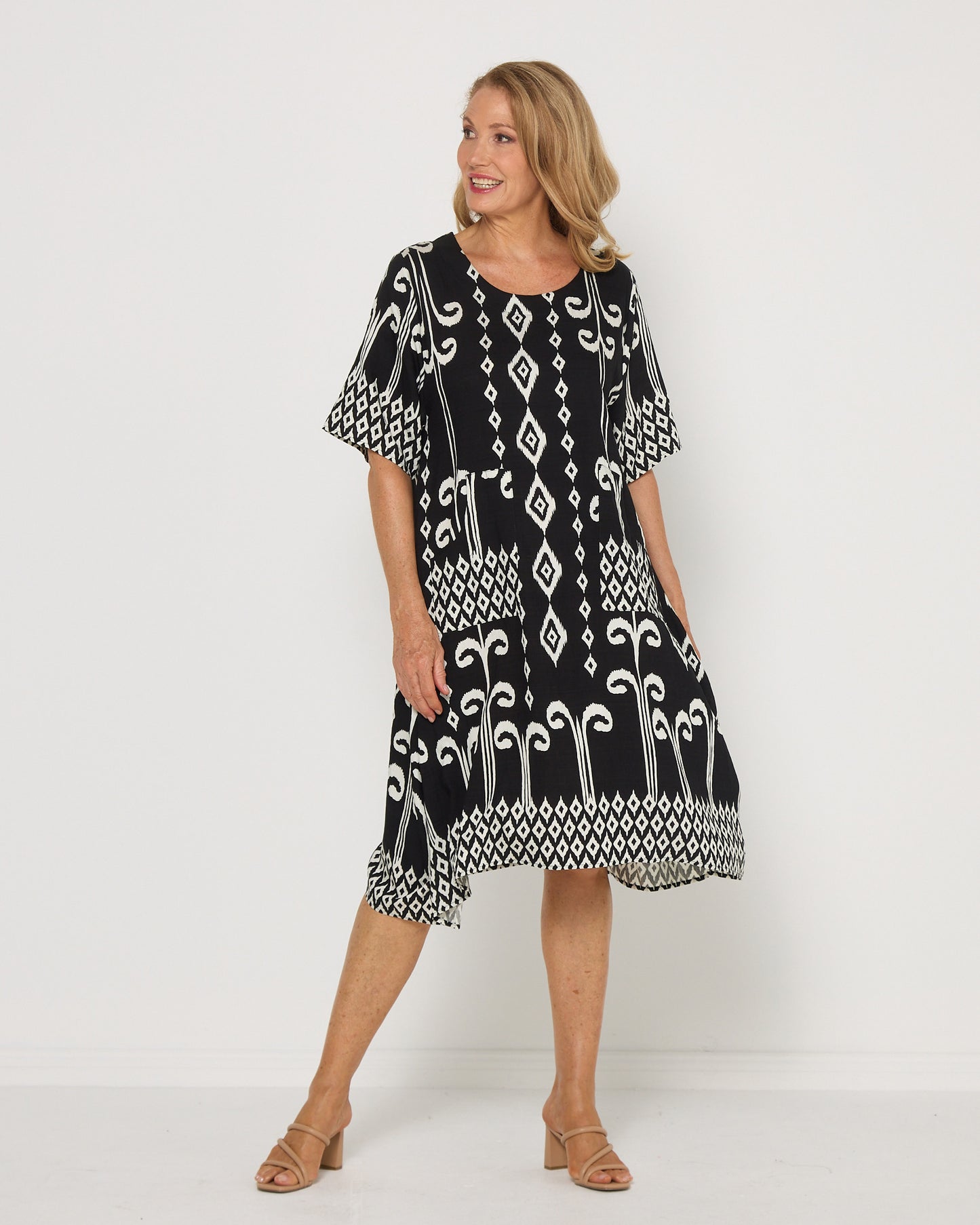 Roberta Dress - Black/Ivory Print