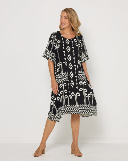Roberta Dress - Black/Ivory Print