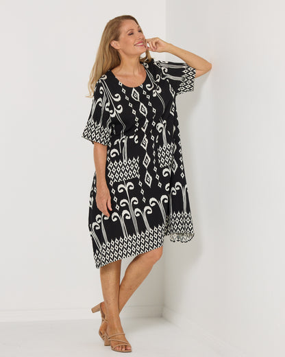 Roberta Dress - Black/Ivory Print