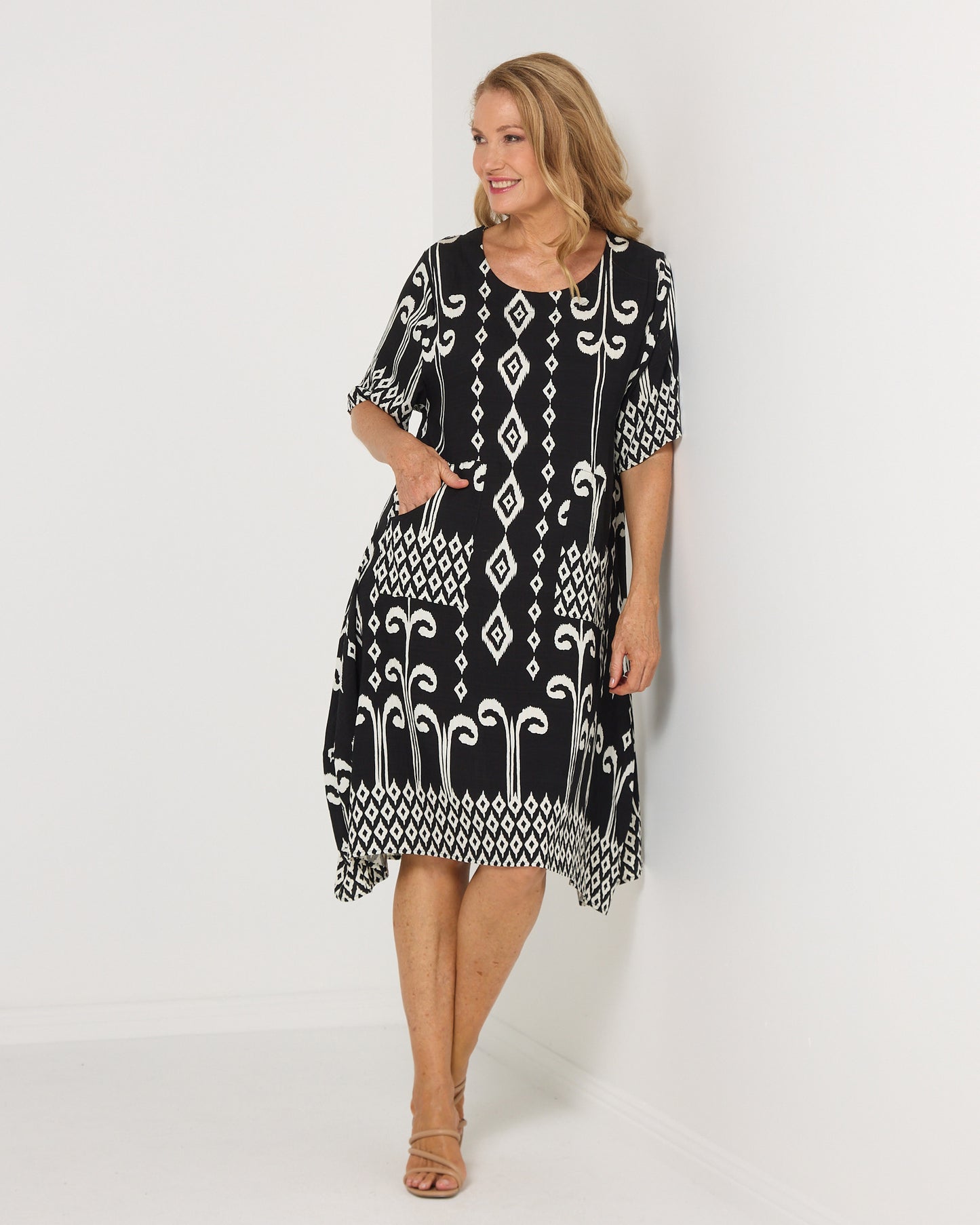 Roberta Dress - Black/Ivory Print