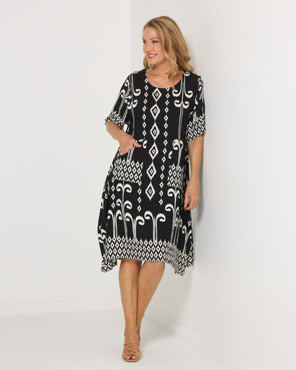 Roberta Dress - Black/Ivory Print
