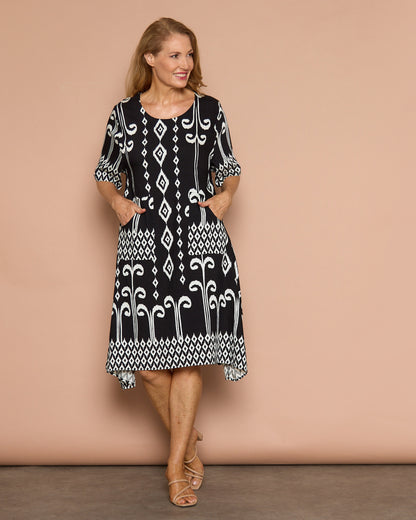 Roberta Dress - Black/Ivory Print