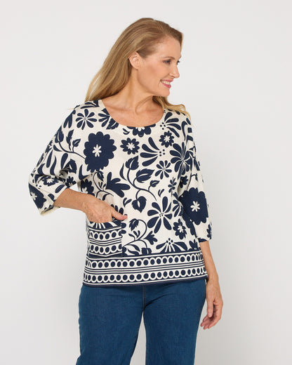 Coastal Bloom Top - Navy Print