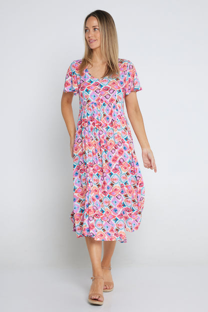 Brighton Dress - Coral Watercolour