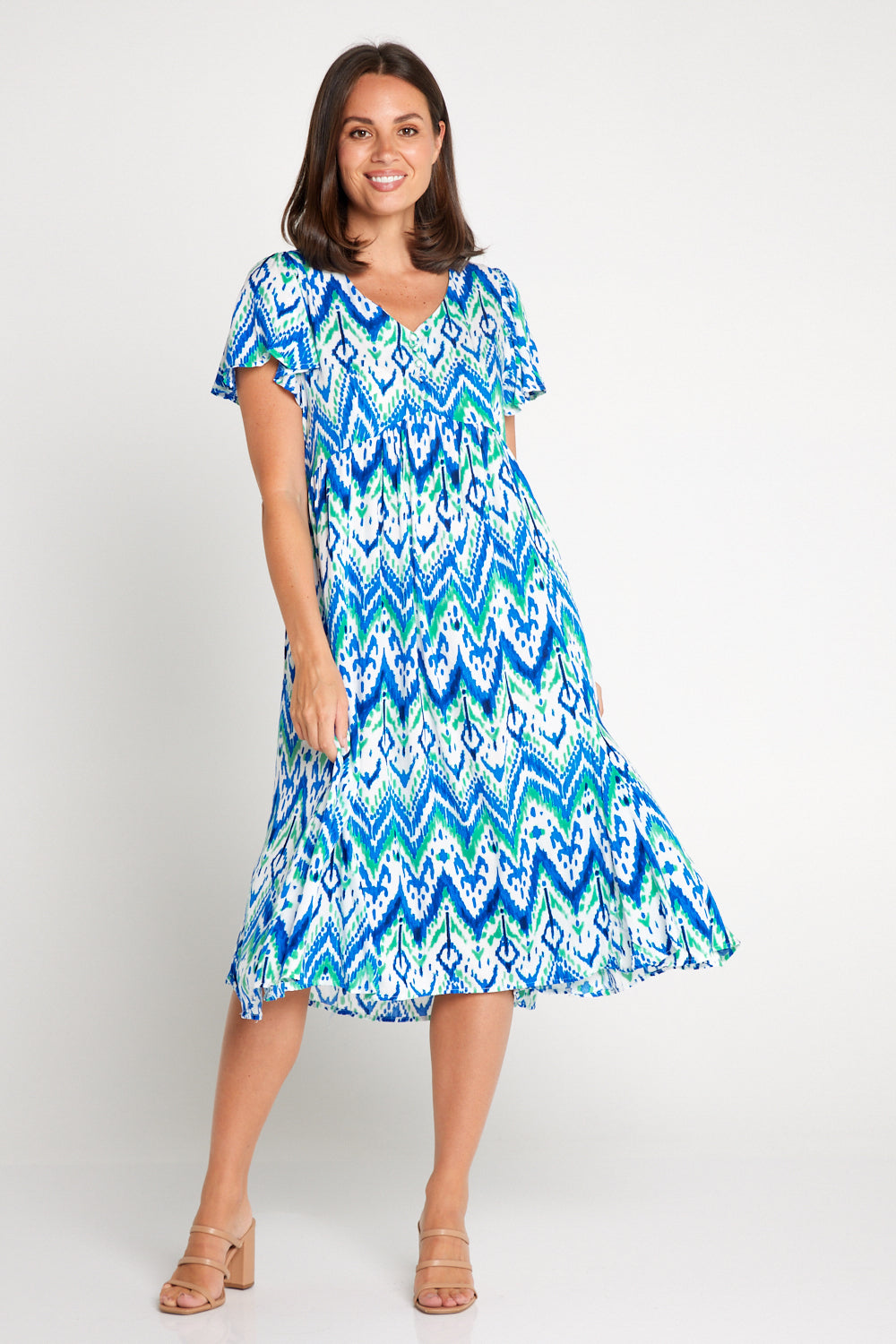 Brighton Dress - Royal/Mint Ikat