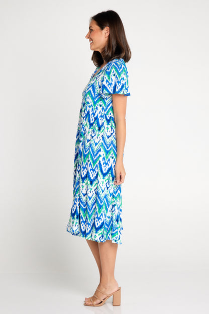 Brighton Dress - Royal/Mint Ikat