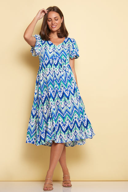 Brighton Dress - Royal/Mint Ikat