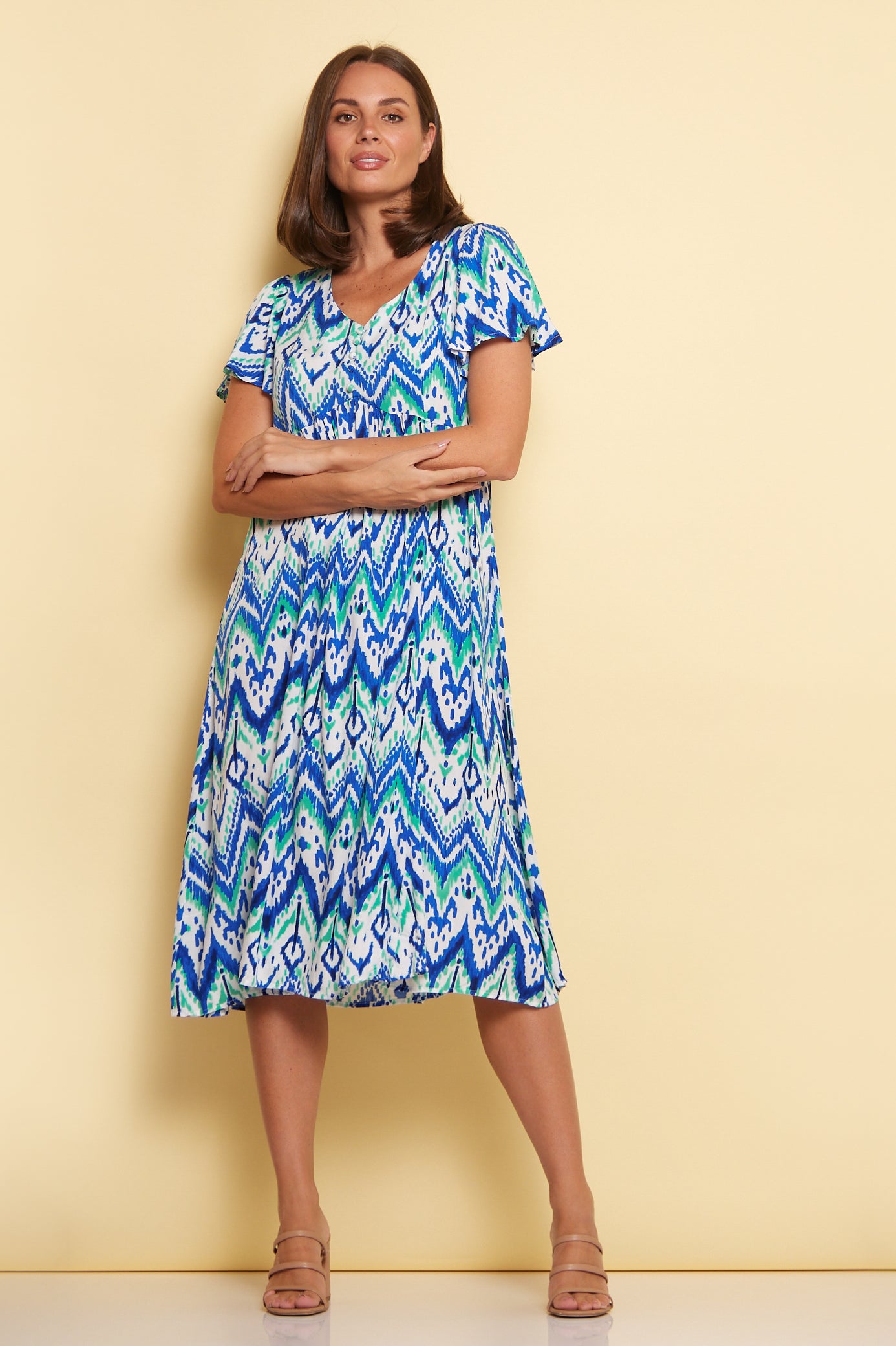 Brighton Dress - Royal/Mint Ikat