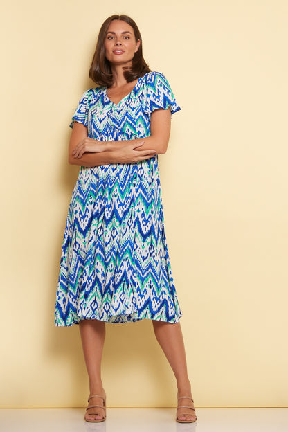 Brighton Dress - Royal/Mint Ikat