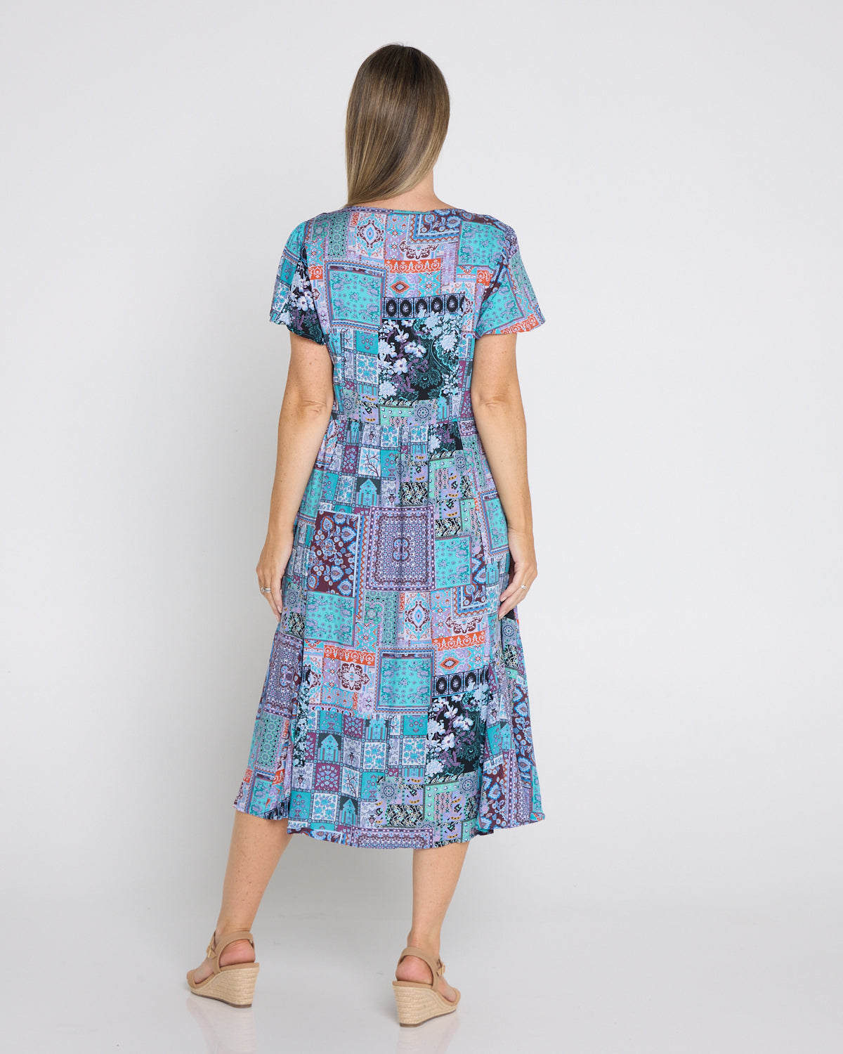 Brighton Dress - Aqua Purple Patchwork