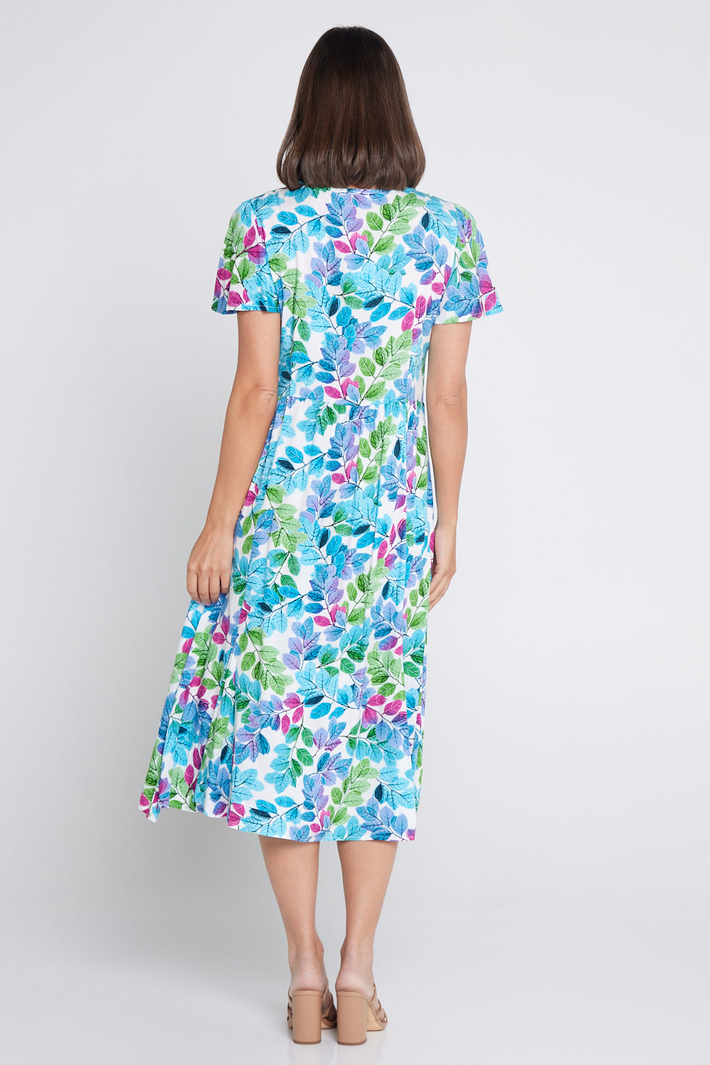 Brighton Dress - Aqua/Pink Leaf