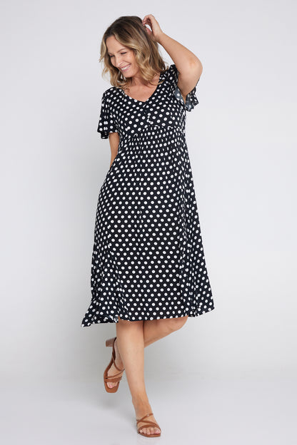 Brighton Dress - Black/White Spot