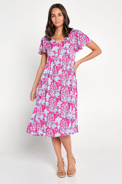 Brighton Dress - Hot Pink Jacobean
