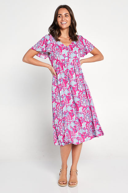 Brighton Dress - Hot Pink Jacobean