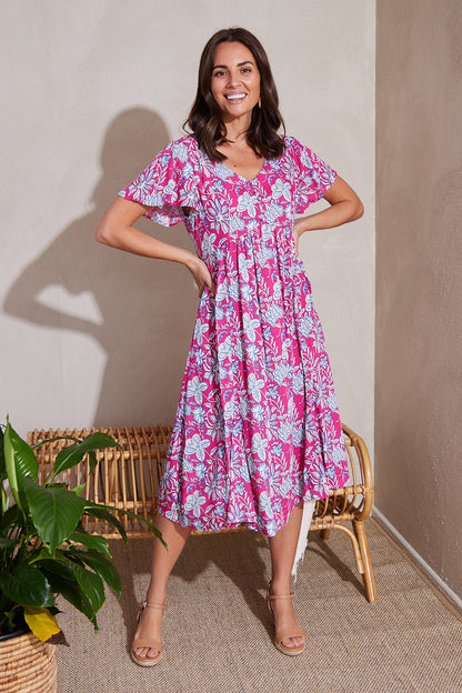 Brighton Dress - Hot Pink Jacobean