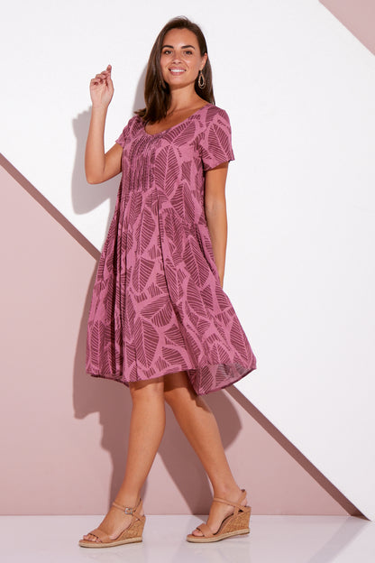 Emery Cotton Dress - Dusty Pink Tropical