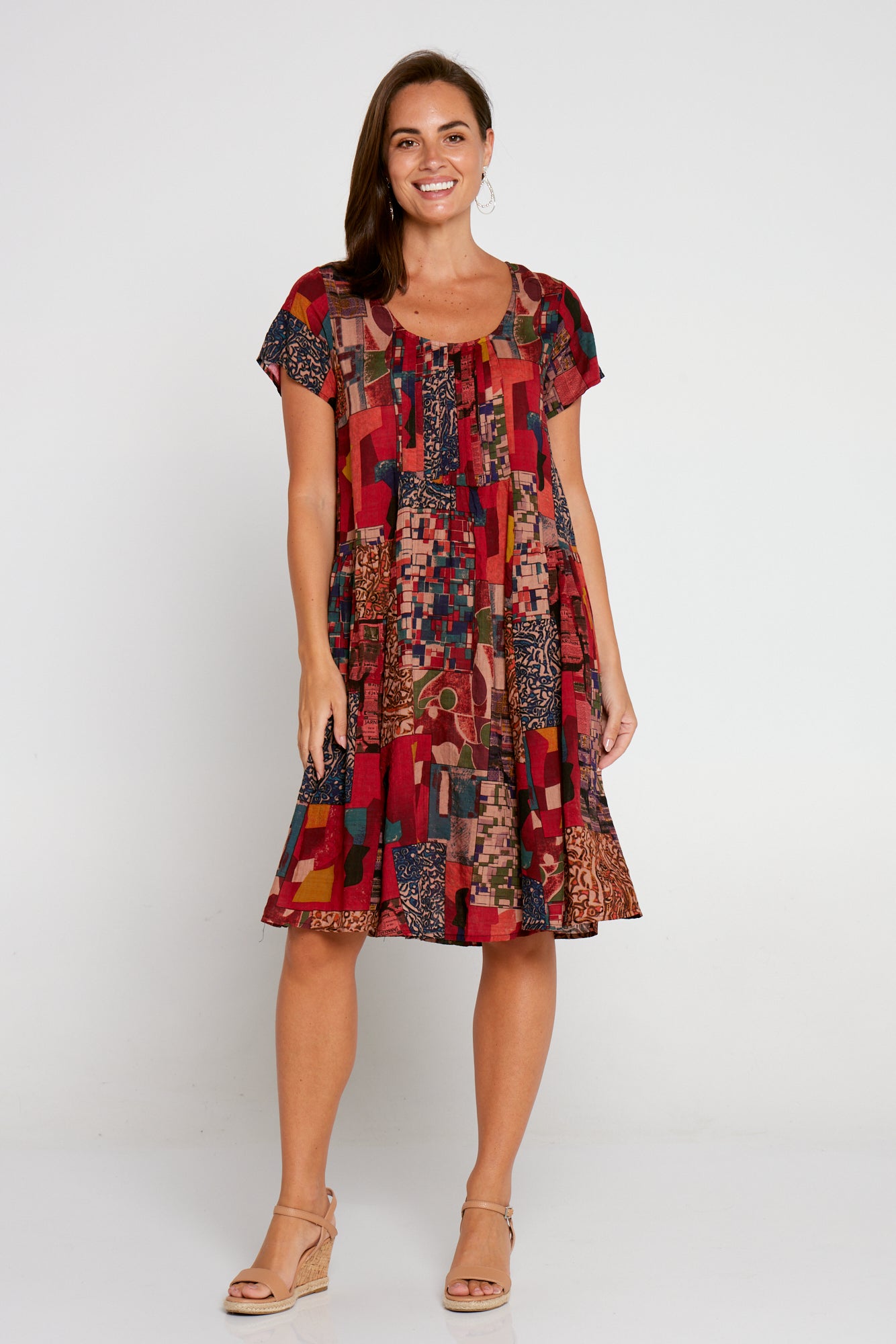 Emery Cotton Dress - Burgundy Collage