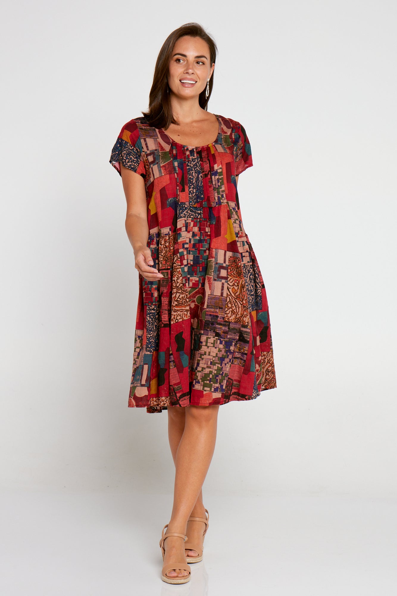 Emery Cotton Dress - Burgundy Collage