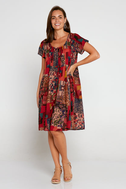 Emery Cotton Dress - Burgundy Collage