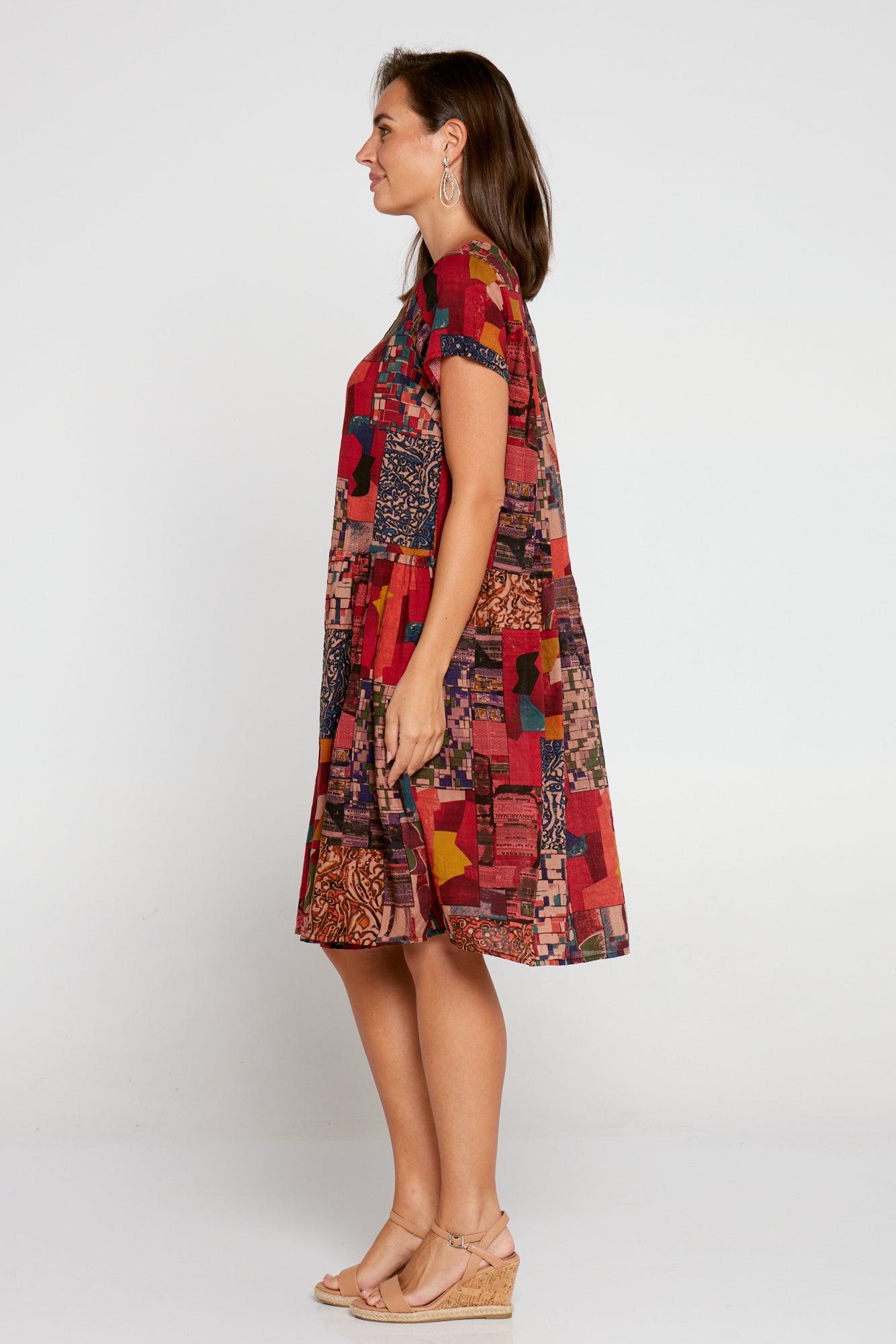 Emery Cotton Dress - Burgundy Collage