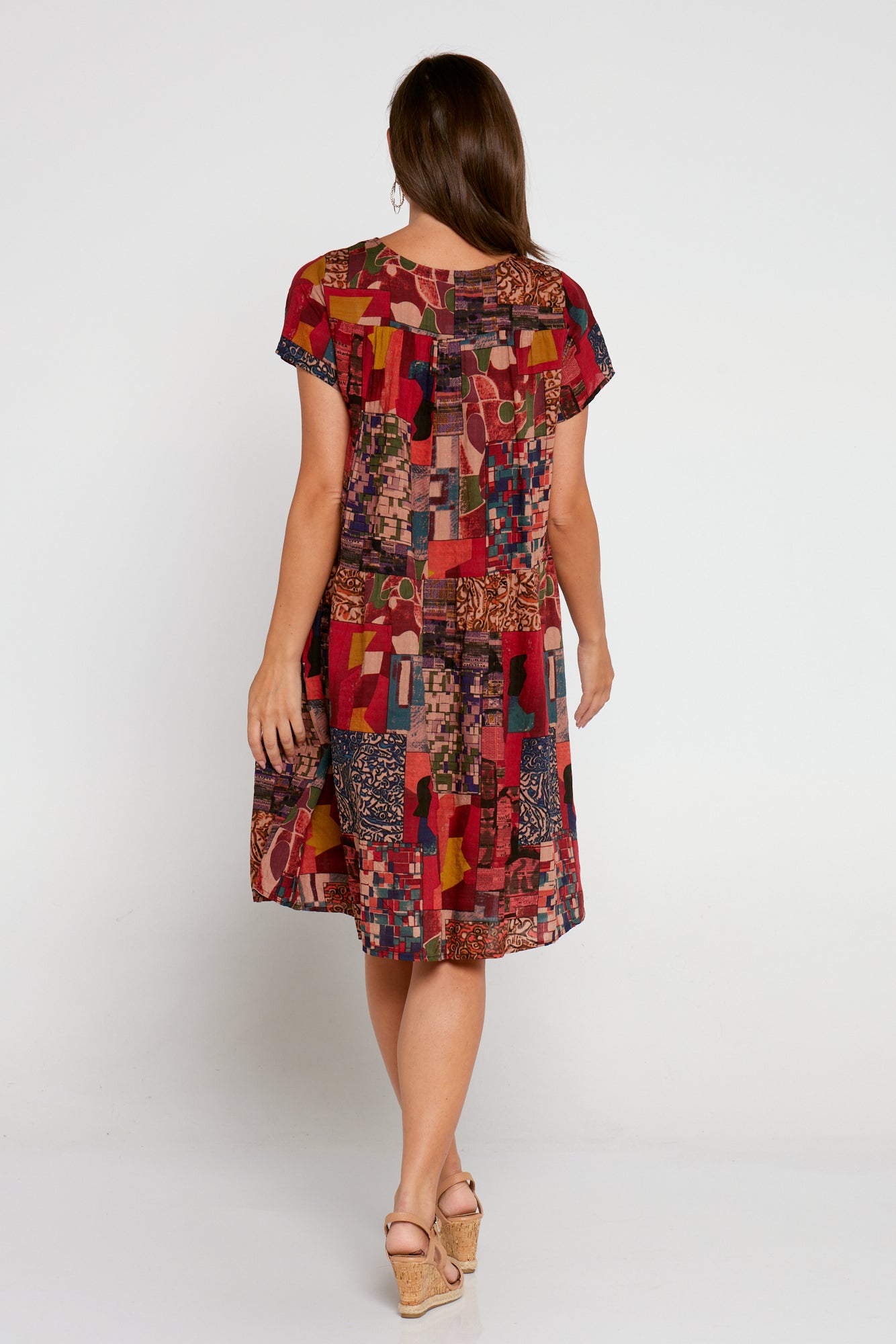 Emery Cotton Dress - Burgundy Collage
