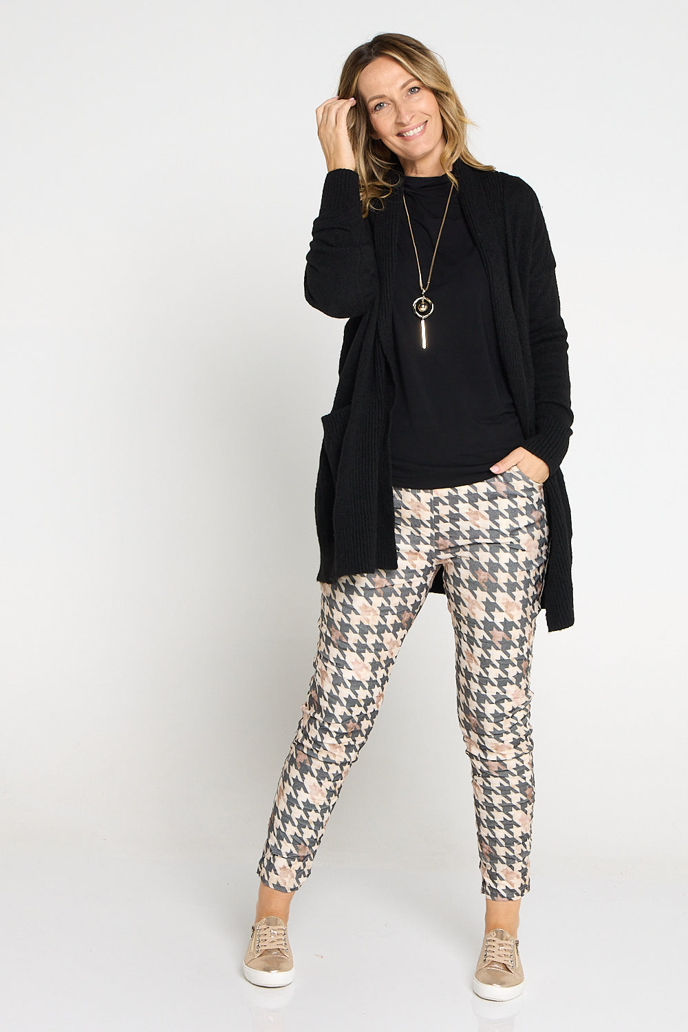 Camella Pants - Black/Brown Houndstooth