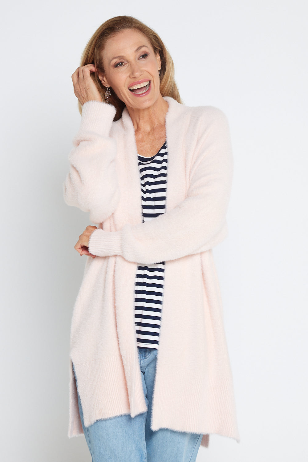 Dawn Fluffy Knit Cardi - Baby Pink