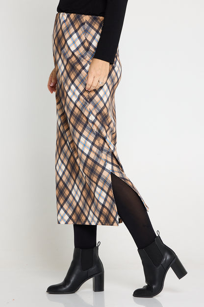 Charlize Column Skirt - Camel Plaid