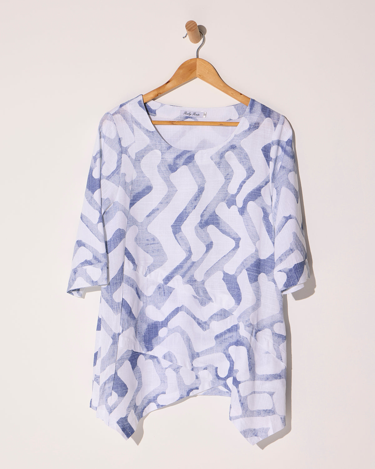 Esther Linen Top - Blue/White Print