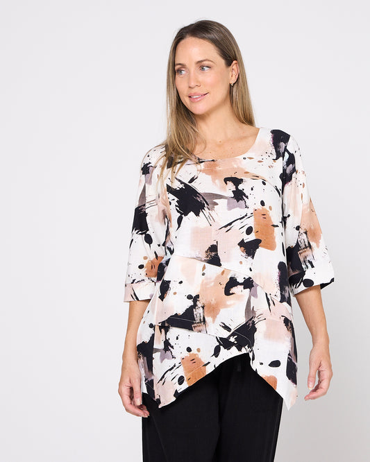 Esther Linen Top - Espresso Abstract
