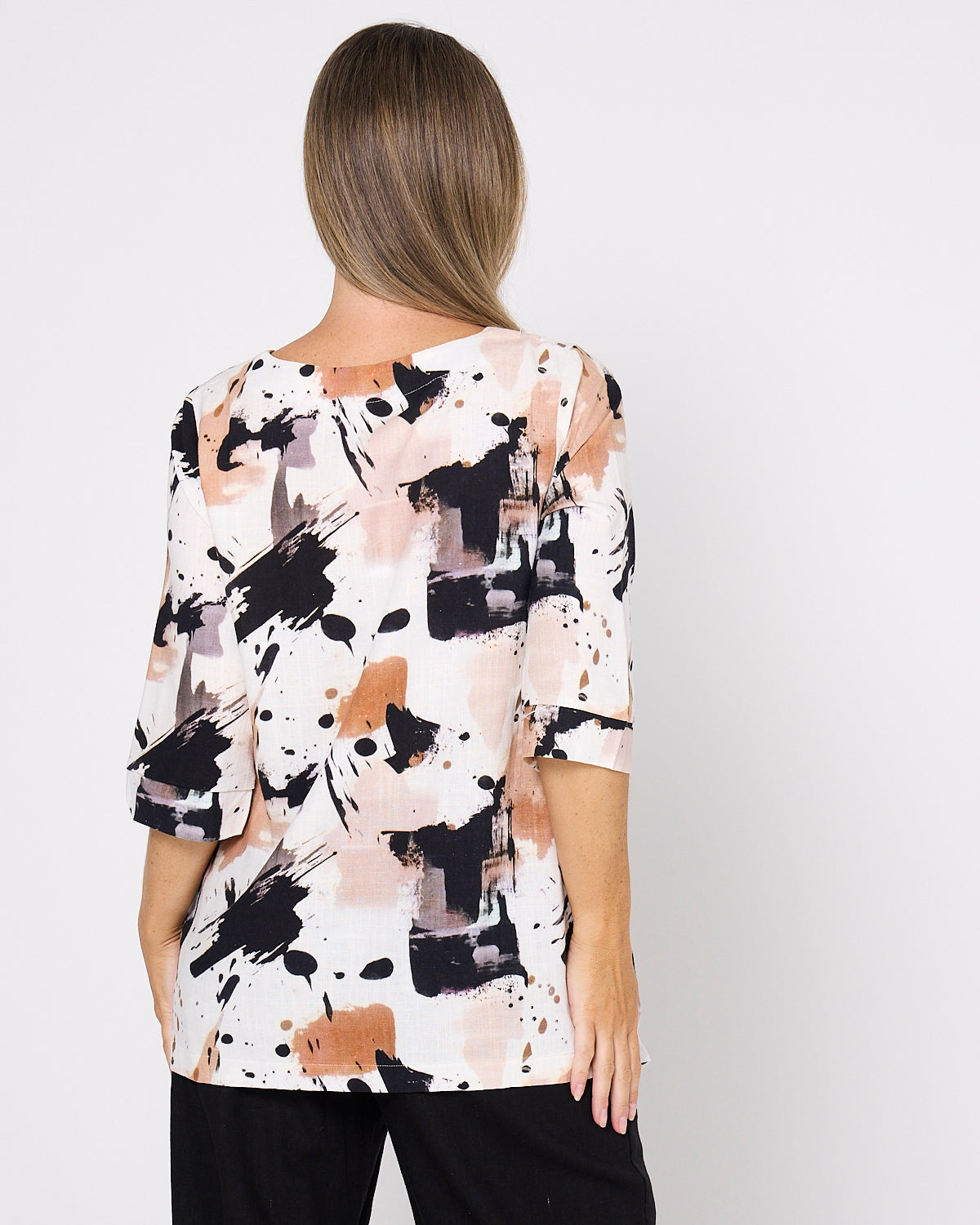 Esther Linen Top - Espresso Abstract