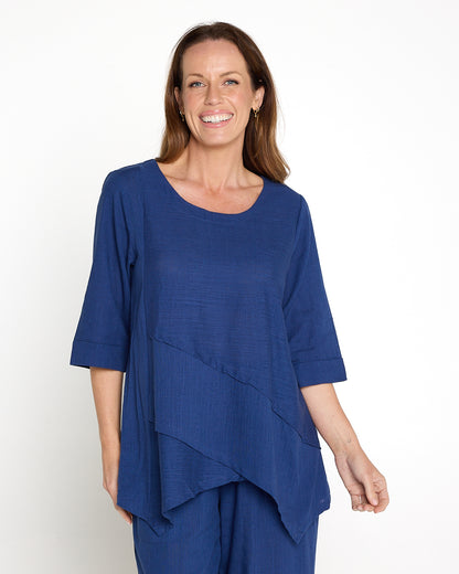 Esther Linen Top - Denim Blue