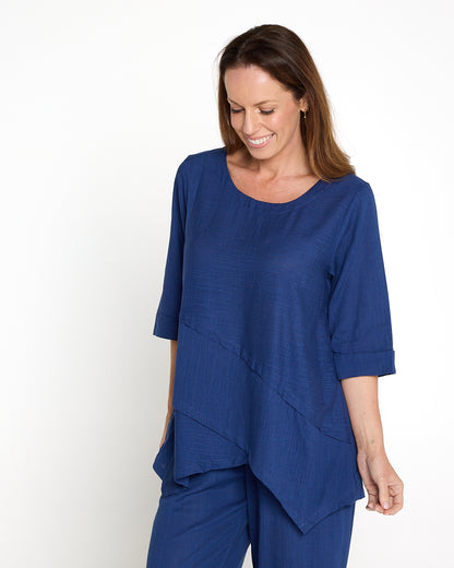 Esther Linen Top - Denim Blue
